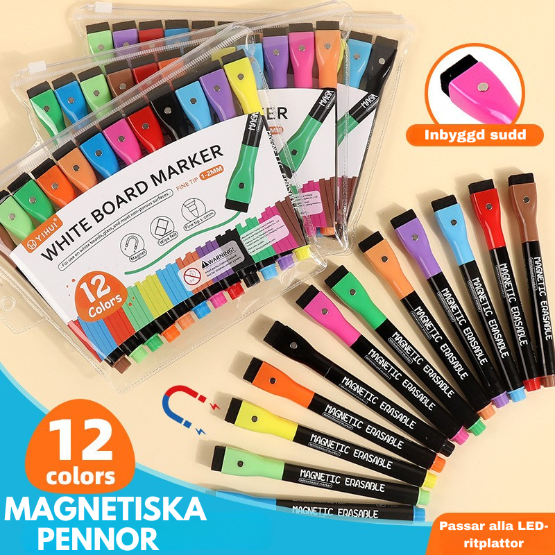 12-pack PRO Magnetiska Pennor för Luminösa LED Ritplattor